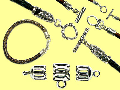 Design Sets, Endkappen und Lederbandverschlüsse aus Sterling Silber